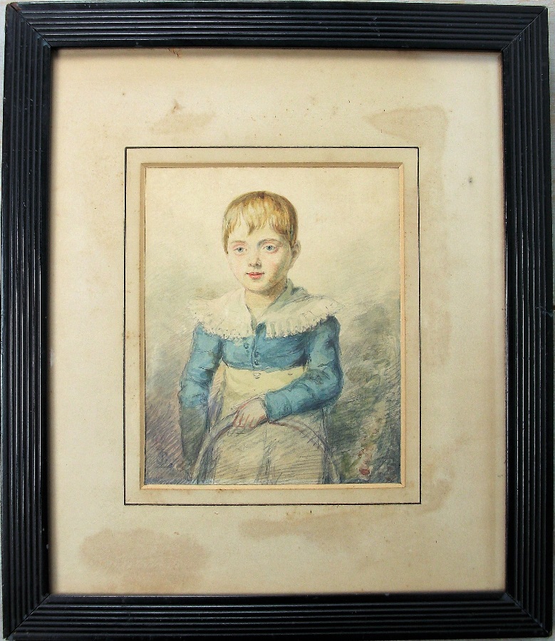 Naive Portrait Watercolour of a child with hoop